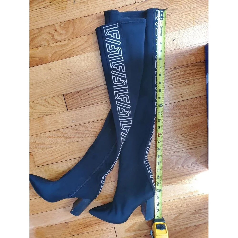 LF Black Over The Knee LF Logo Graphic Boots Heel Size 6M